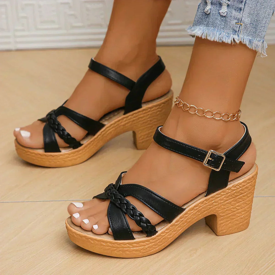 Ramona | Platform Wedge Sandals with Ankle Strap and Braided Detail