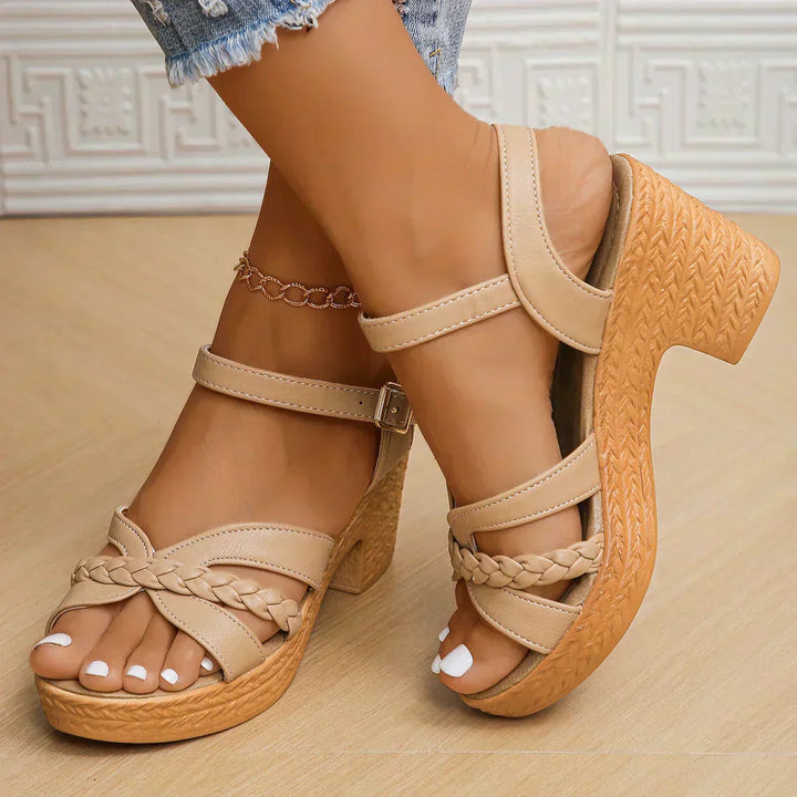 Ramona | Platform Wedge Sandals with Ankle Strap and Braided Detail