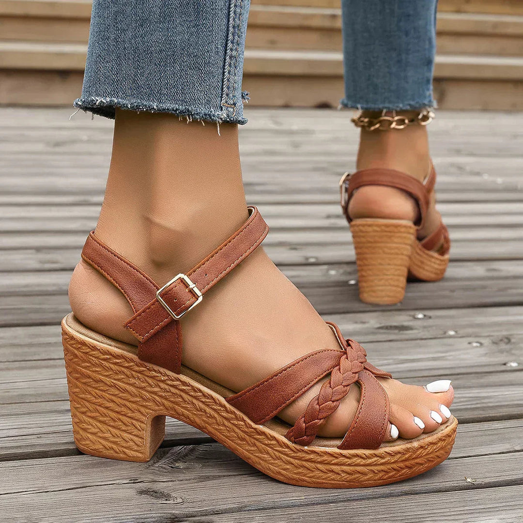 Ramona | Platform Wedge Sandals with Ankle Strap and Braided Detail