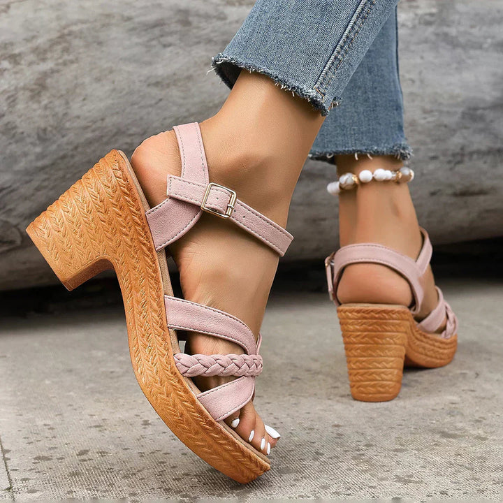 Ramona | Platform Wedge Sandals with Ankle Strap and Braided Detail