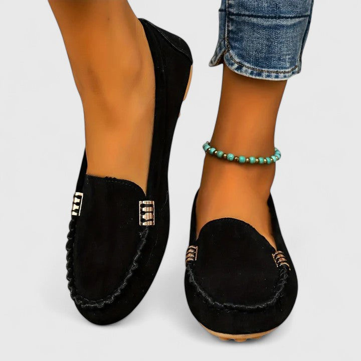 Rhonda | Slip On Loafer with Metal Detail and Stitched Trim