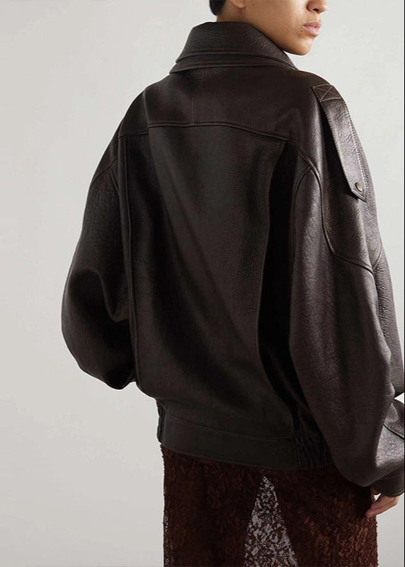 Ruth | Leather Bomber Jacket with Belted Waist and Zipper Closure