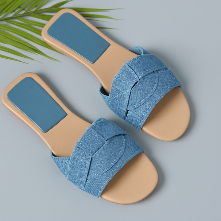 Sharon | Flat Slides with Woven Detail and Square Toe