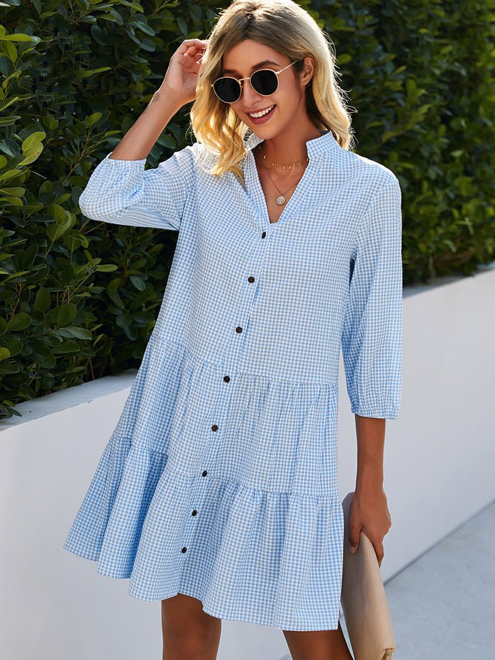 Sherry | Mini Dress with Gingham Pattern and Tiered Skirt