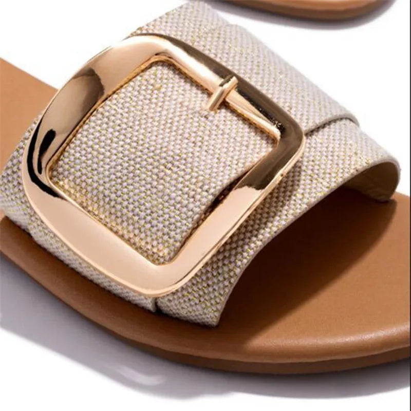 Stephanie | Slides Sandals with Buckle Accent