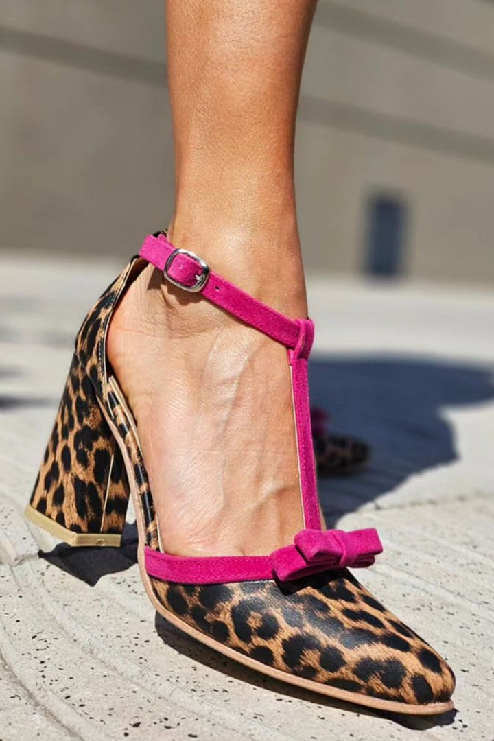 Susan | Leopard Print Heels with T-Strap and Block Heel