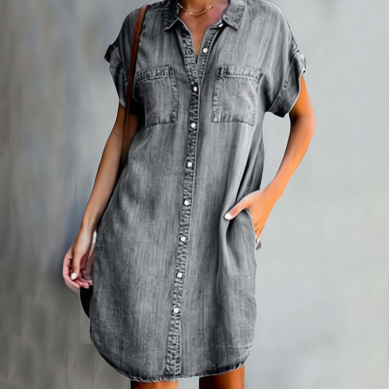 Sylvia | Mini Shirt Dress with Button Down Front and Chest Pockets