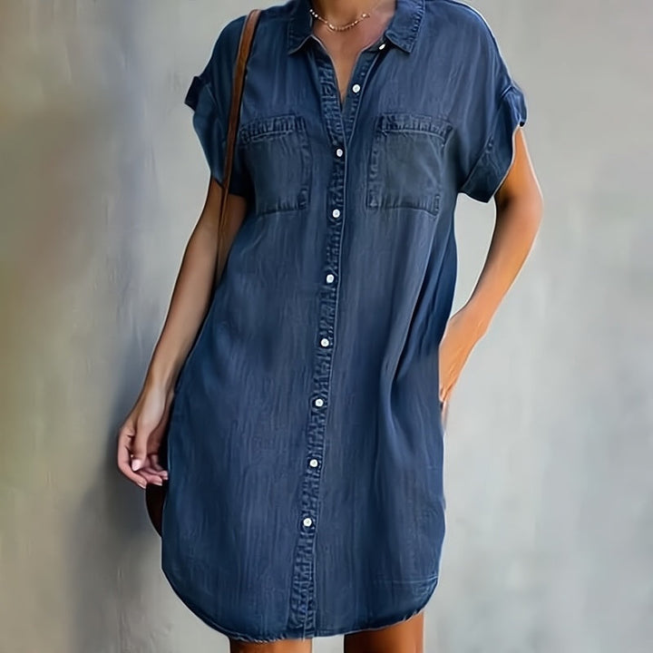 Sylvia | Mini Shirt Dress with Button Down Front and Chest Pockets