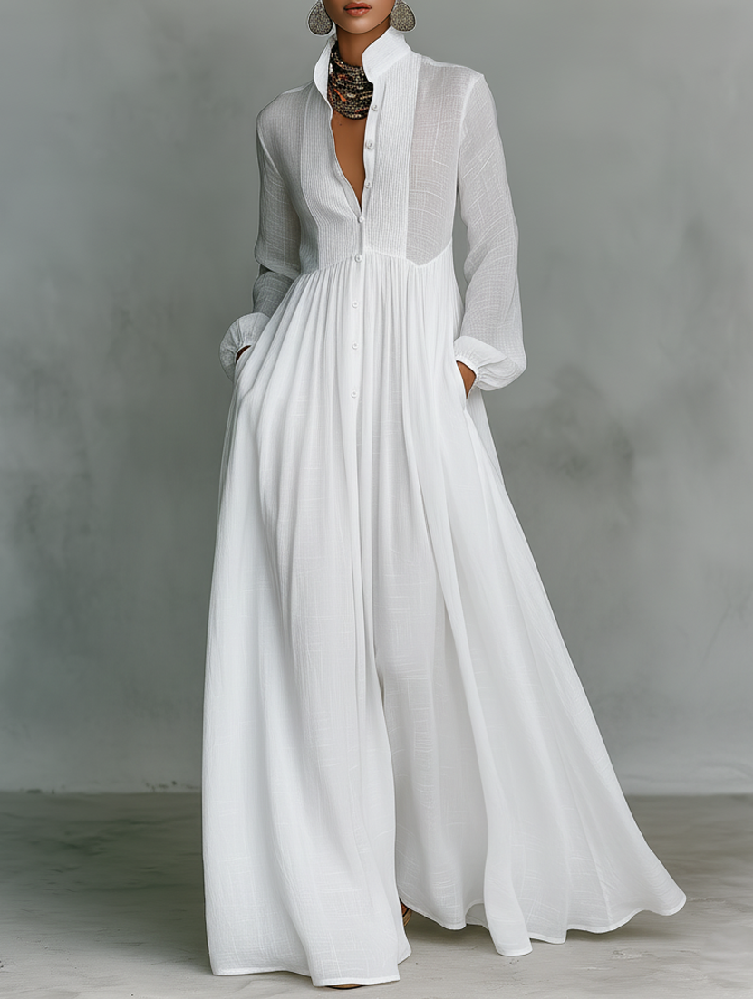 Sylvia | Shirt Maxi Dress with Button Front and Long Sleeves