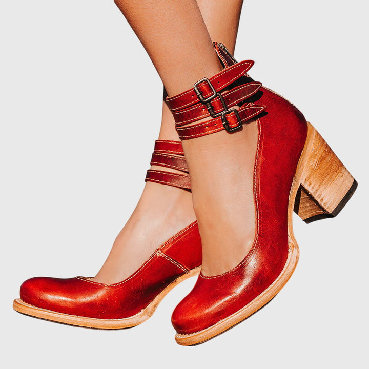 Tabitha | Block Heel Sandals with Ankle Straps and Side Cutouts
