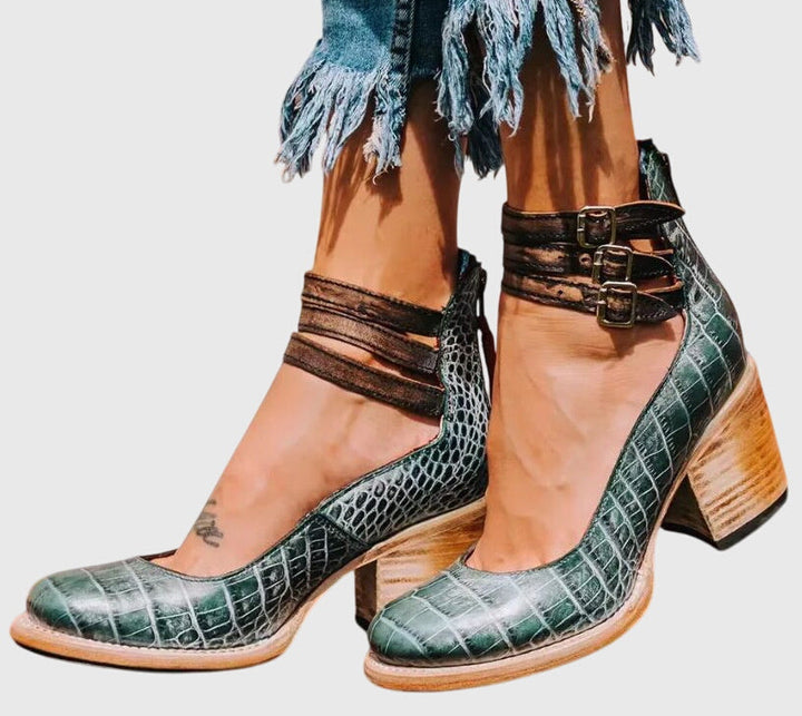 Tabitha | Block Heel Sandals with Ankle Straps and Side Cutouts