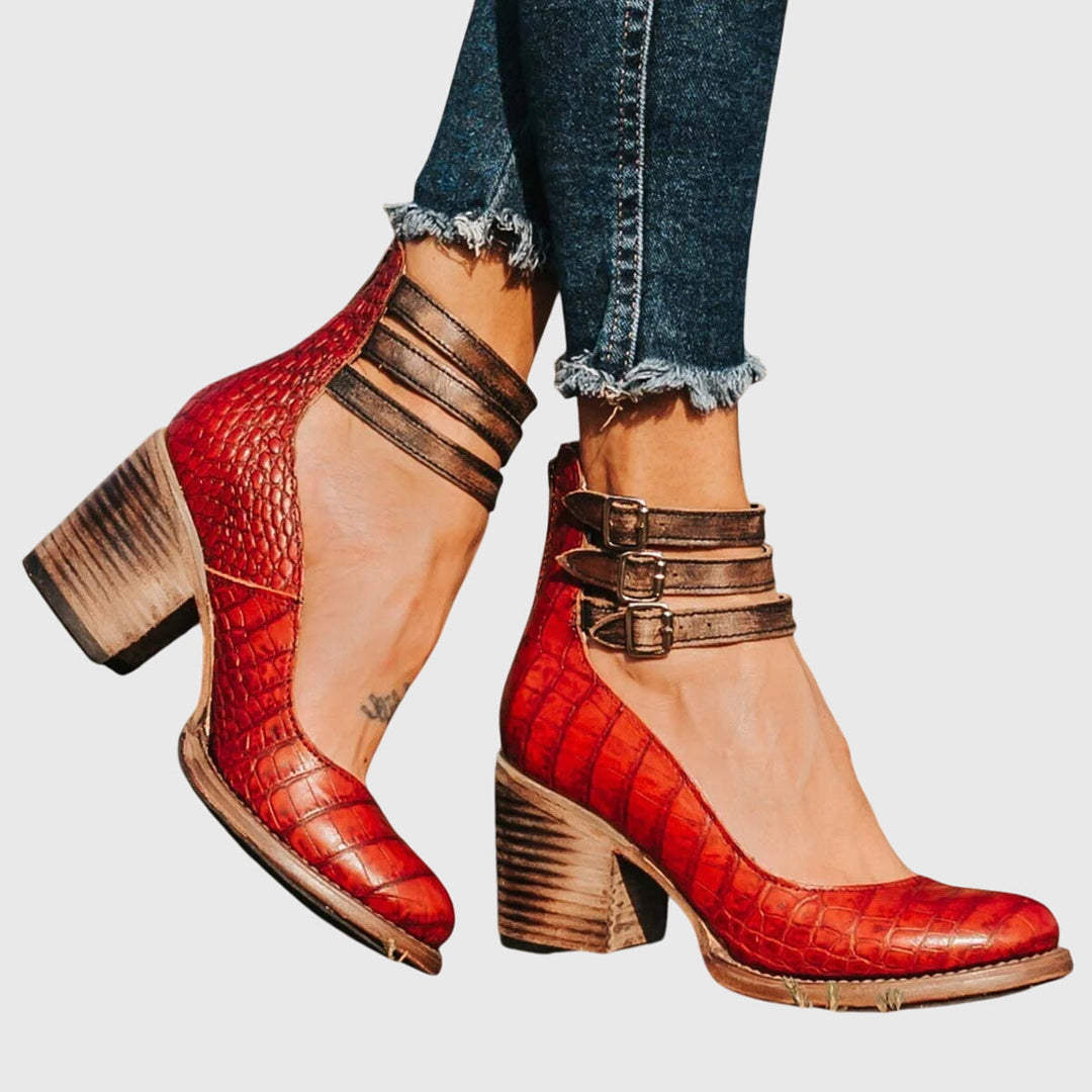 Tabitha | Block Heel Sandals with Ankle Straps and Side Cutouts