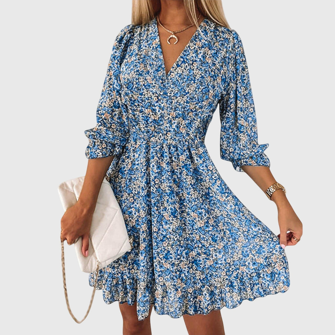 Thelma | Floral Mini Dress with V Neck and Puff Sleeves