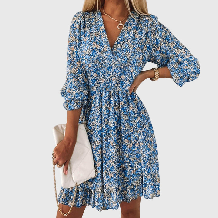 Thelma | Floral Mini Dress with V Neck and Puff Sleeves