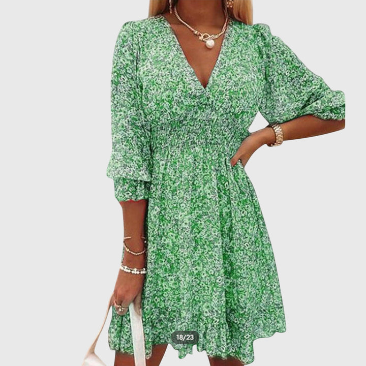Thelma | Floral Mini Dress with V Neck and Puff Sleeves