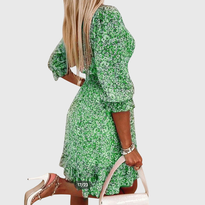 Thelma | Floral Mini Dress with V Neck and Puff Sleeves