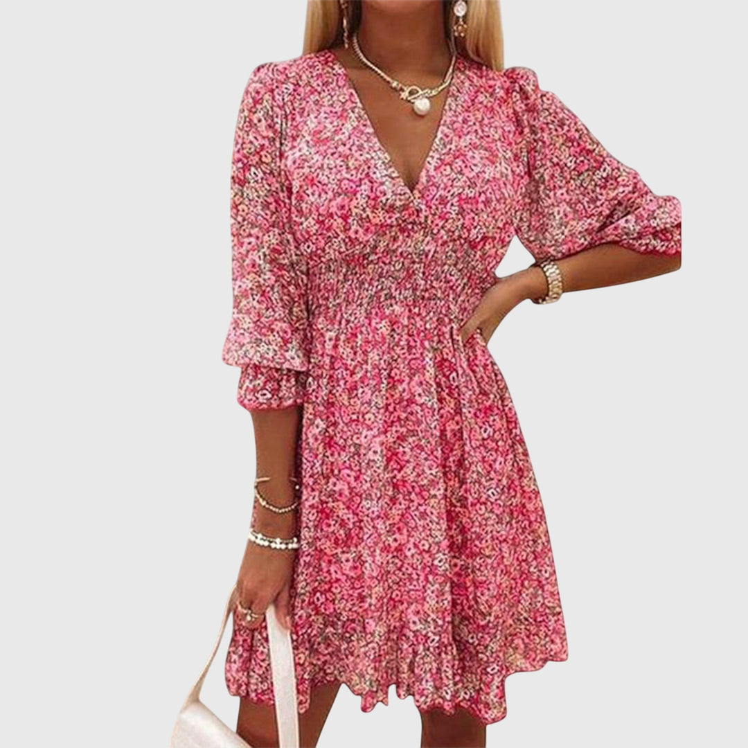 Thelma | Floral Mini Dress with V Neck and Puff Sleeves