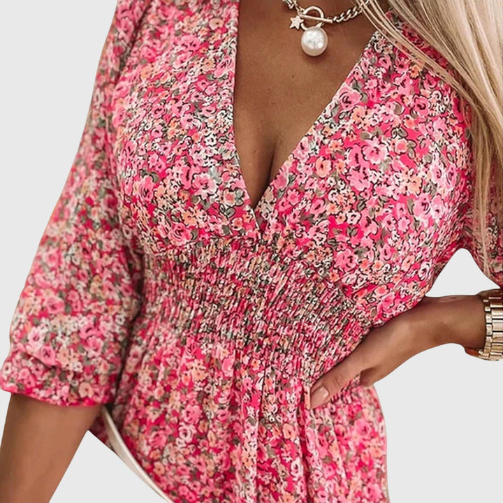 Thelma | Floral Mini Dress with V Neck and Puff Sleeves