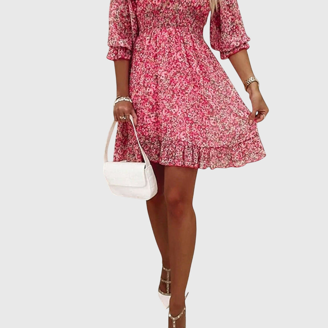Thelma | Floral Mini Dress with V Neck and Puff Sleeves
