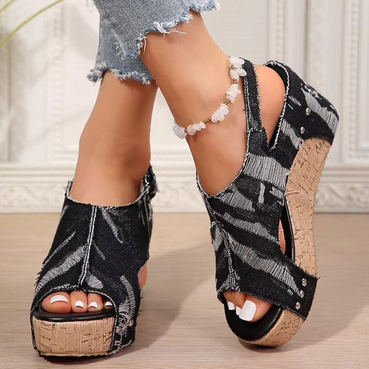 Thelma | Wedge Sandals with Cork Platform and Slingback Strap