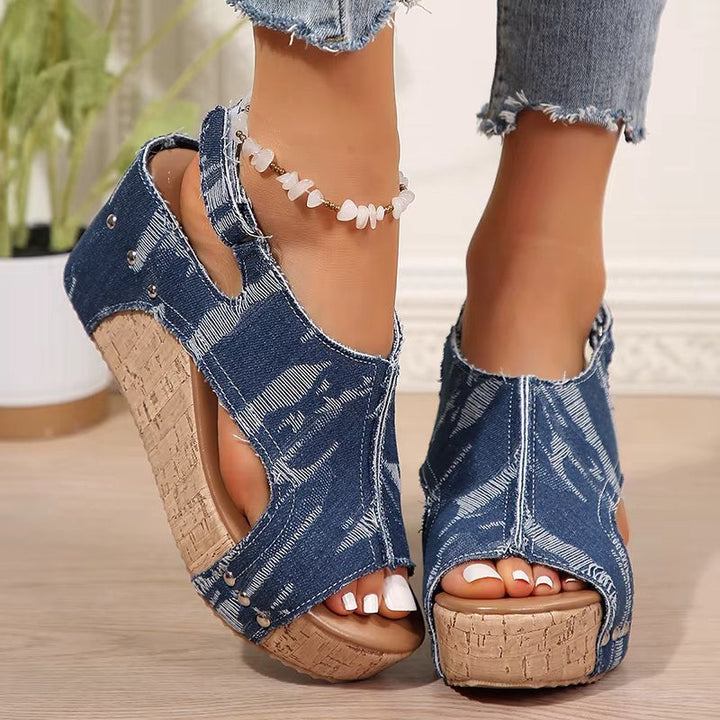 Thelma | Wedge Sandals with Cork Platform and Slingback Strap