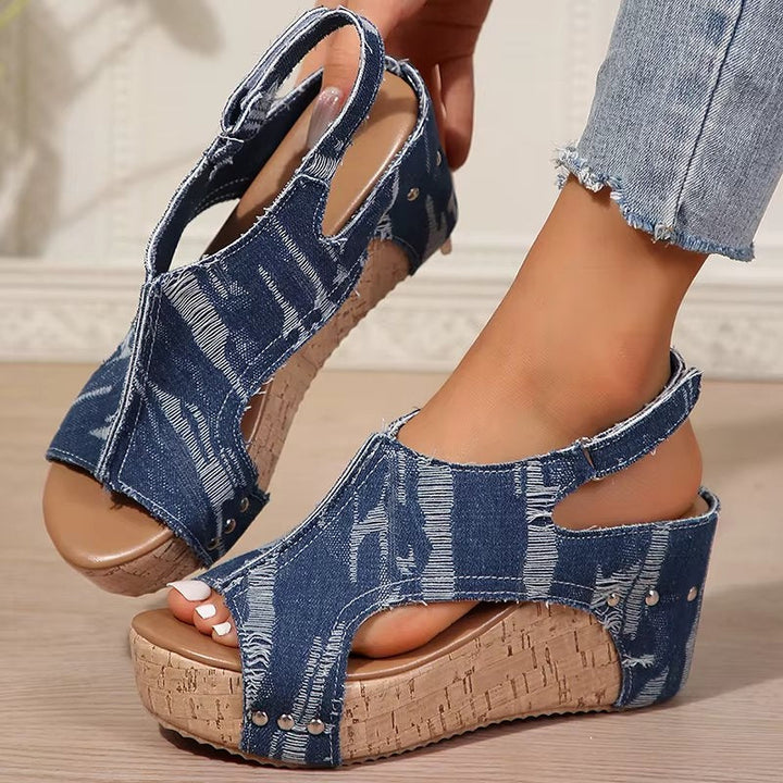 Thelma | Wedge Sandals with Cork Platform and Slingback Strap