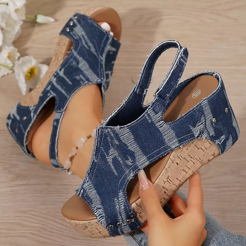 Thelma | Wedge Sandals with Cork Platform and Slingback Strap