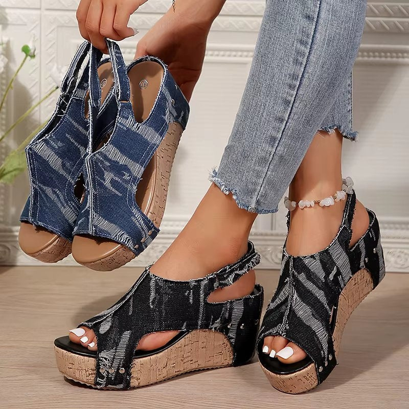 Thelma | Wedge Sandals with Cork Platform and Slingback Strap