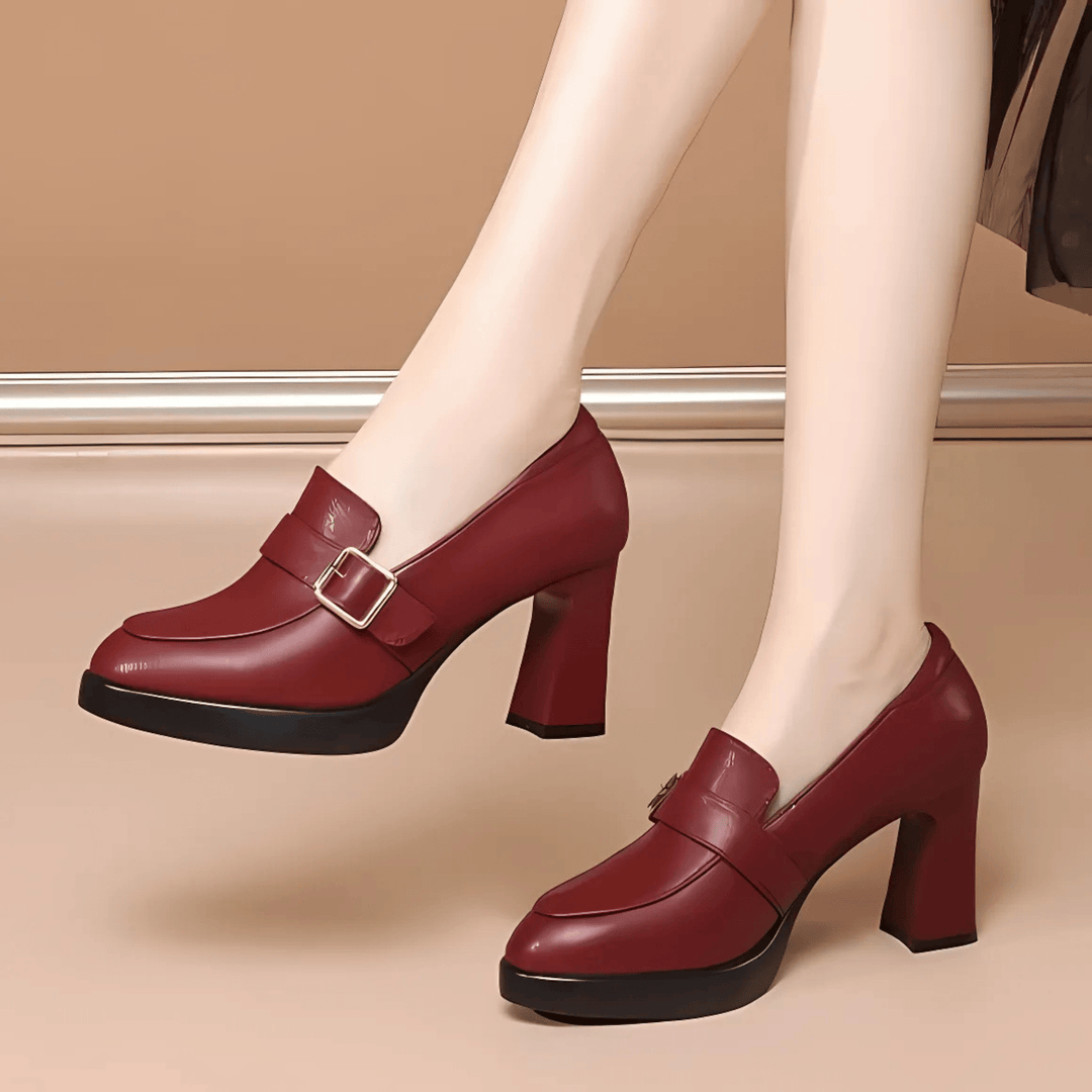 Tracy | Platform Block Heel Loafers with Buckle Detail