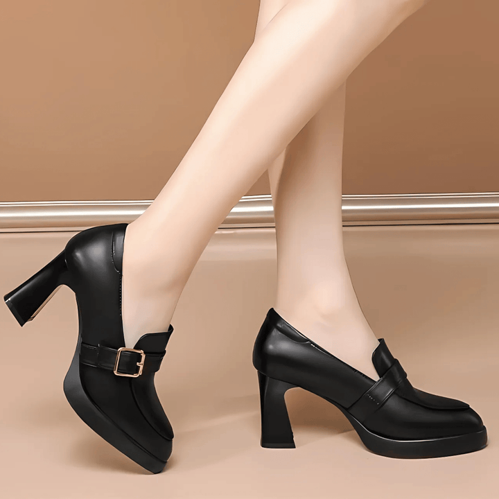 Tracy | Platform Block Heel Loafers with Buckle Detail