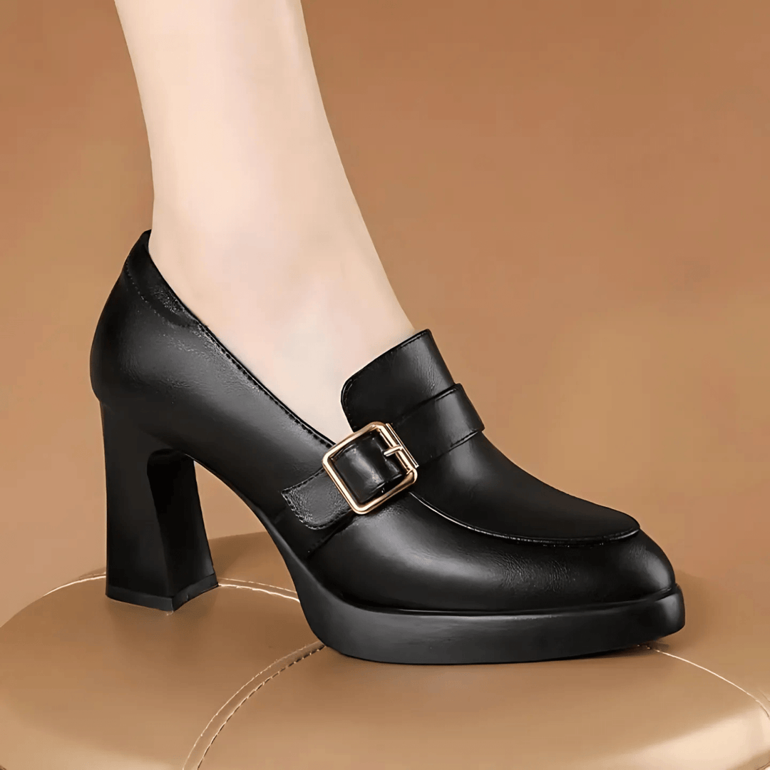 Tracy | Platform Block Heel Loafers with Buckle Detail