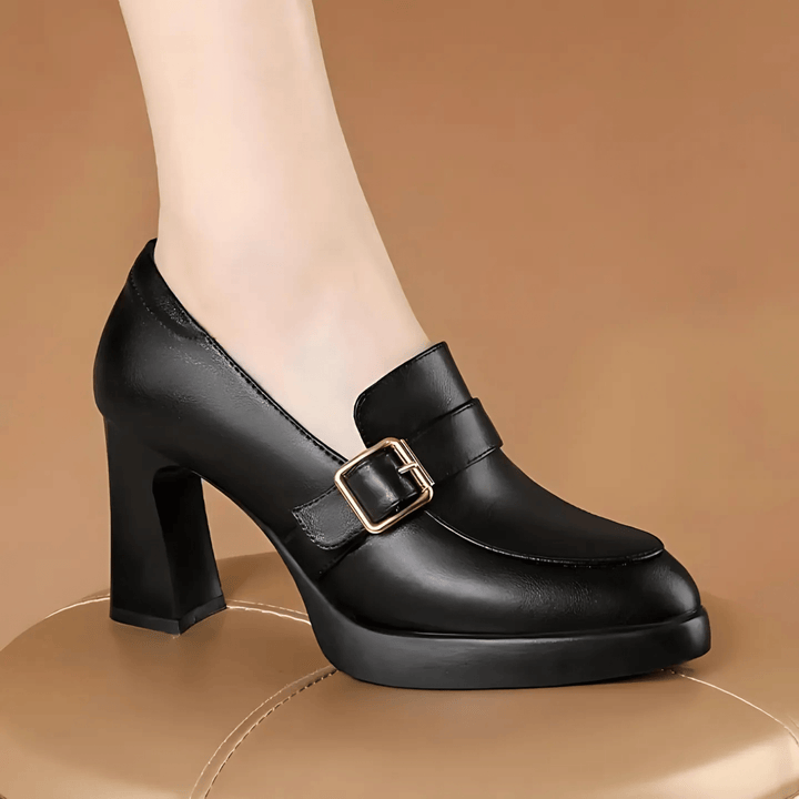 Tracy | Platform Block Heel Loafers with Buckle Detail