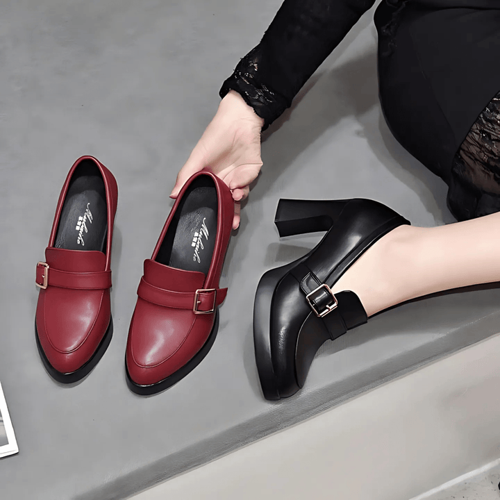 Tracy | Platform Block Heel Loafers with Buckle Detail