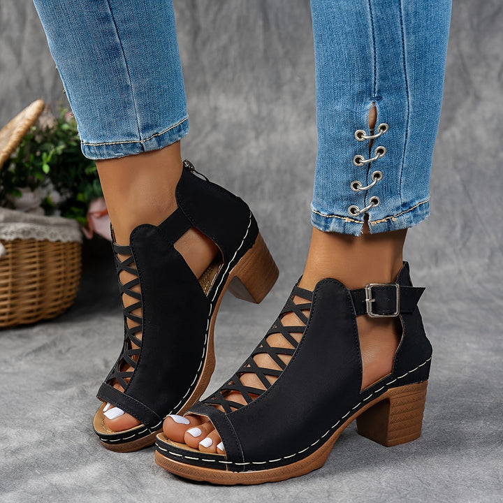 Vanessa | Heeled Sandals with Peep Toe and Buckle Strap