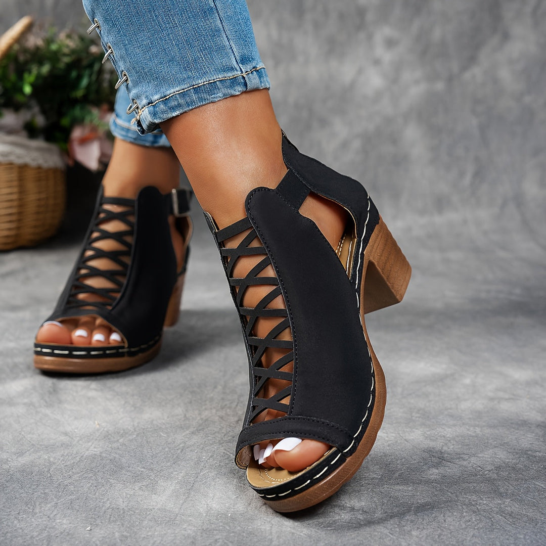 Vanessa | Heeled Sandals with Peep Toe and Buckle Strap