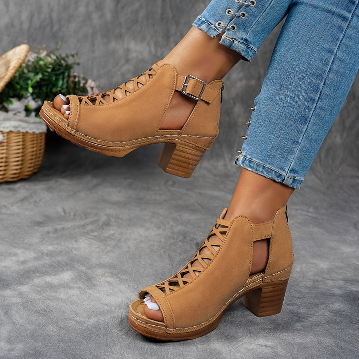 Vanessa | Heeled Sandals with Peep Toe and Buckle Strap
