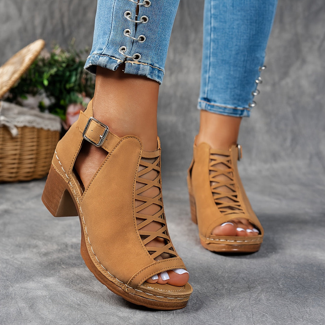 Vanessa | Heeled Sandals with Peep Toe and Buckle Strap