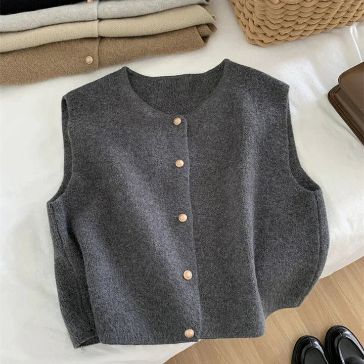 Vanessa | Sleeveless Cardigan with Button Front and Crew Neck