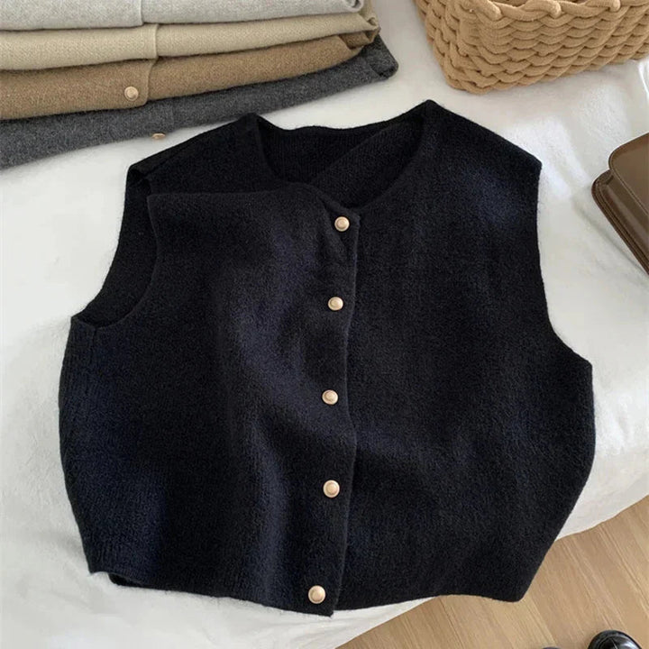 Vanessa | Sleeveless Cardigan with Button Front and Crew Neck