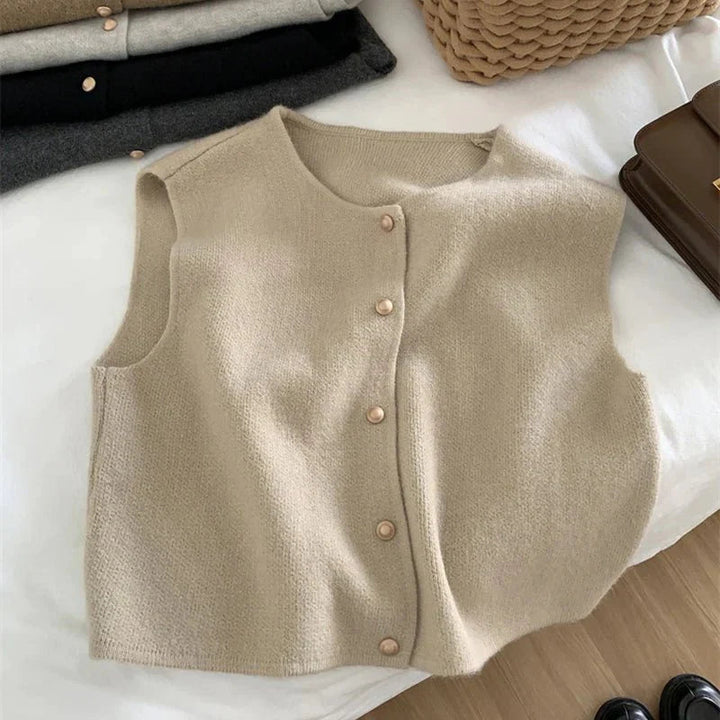Vanessa | Sleeveless Cardigan with Button Front and Crew Neck