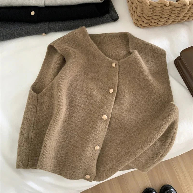 Vanessa | Sleeveless Cardigan with Button Front and Crew Neck