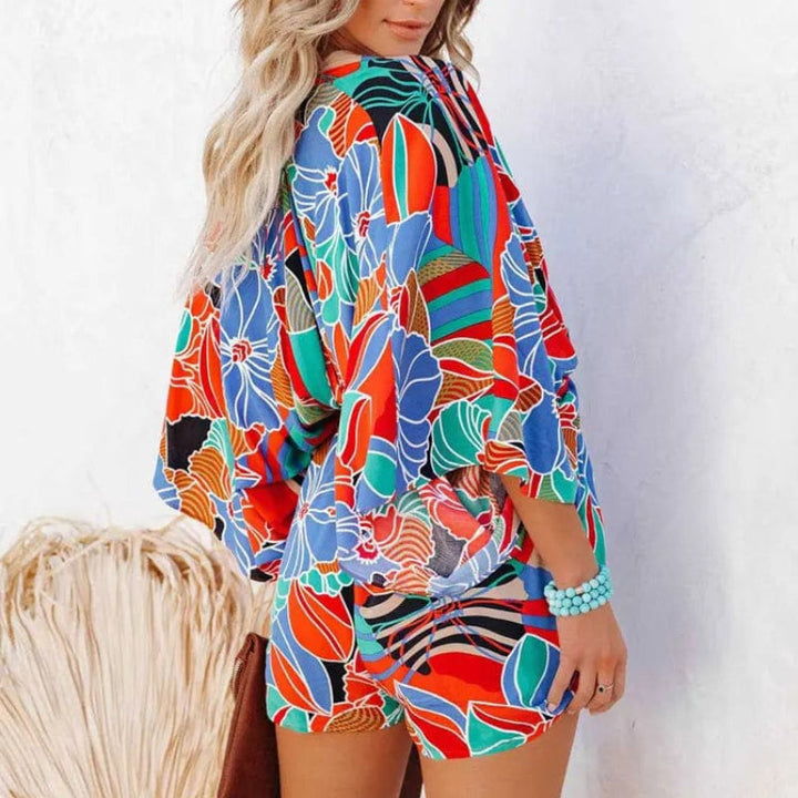 Vicki | Floral Mini Dress with V Neck and Kimono Sleeves