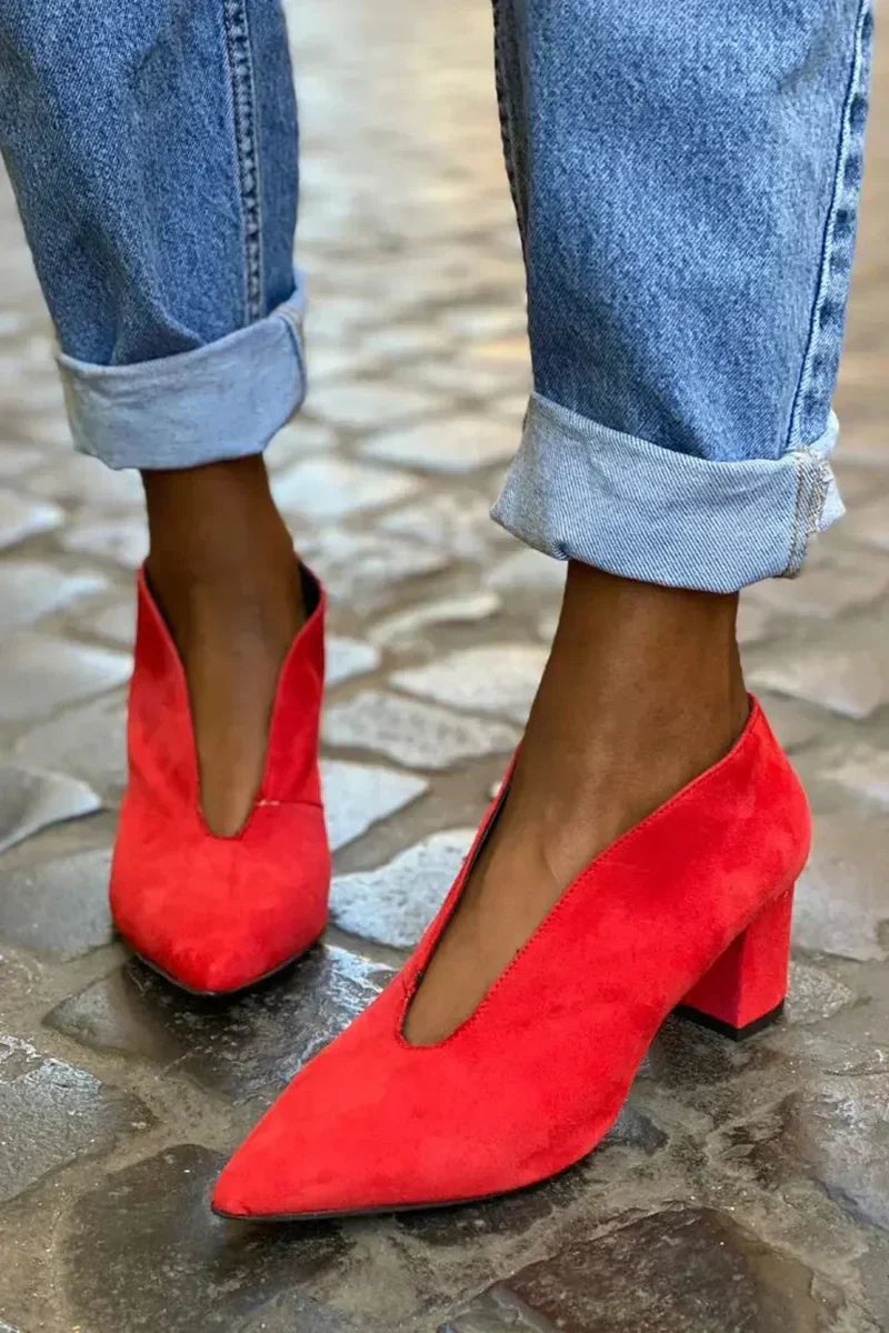 Virginia | Block Heel Pumps with Pointed Toe and Low Heel