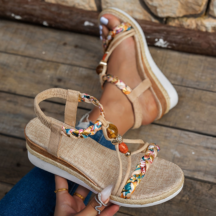 Winifred | Braided Wedge Sandals with Beaded Straps