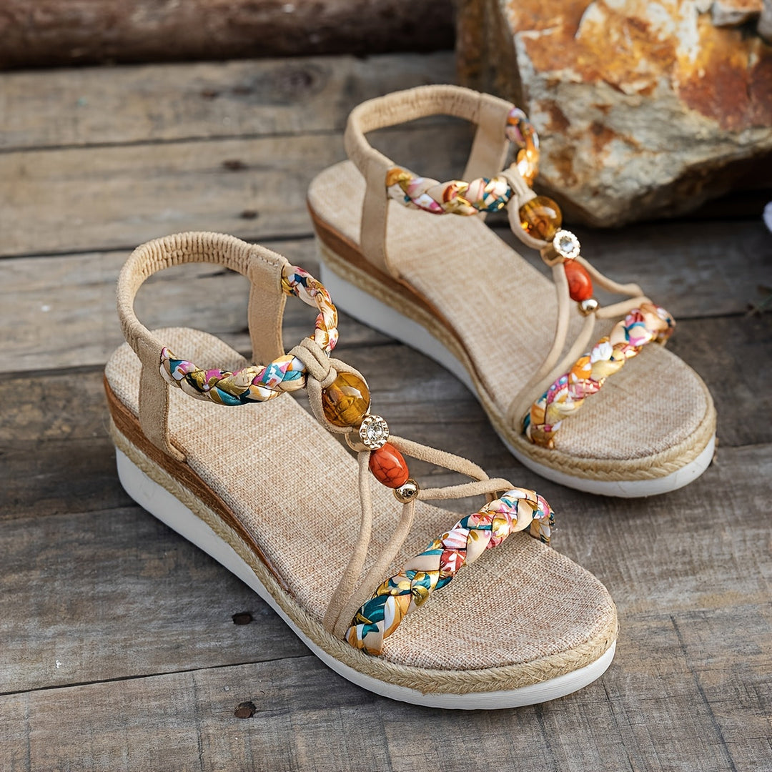 Winifred | Braided Wedge Sandals with Beaded Straps