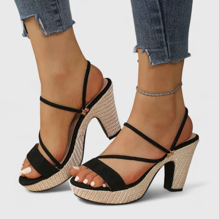 Winifred | Platform Block Heel Sandals with Strappy Upper and Espadrille Detail