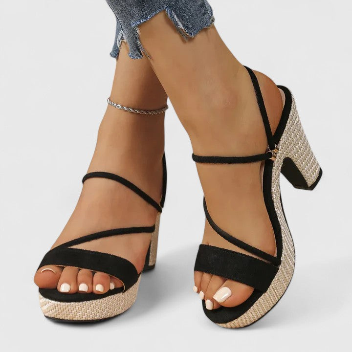 Winifred | Platform Block Heel Sandals with Strappy Upper and Espadrille Detail