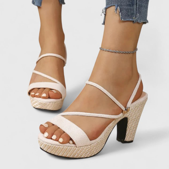 Winifred | Platform Block Heel Sandals with Strappy Upper and Espadrille Detail
