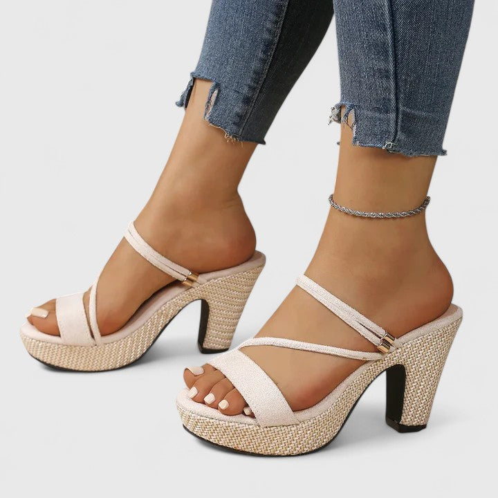 Winifred | Platform Block Heel Sandals with Strappy Upper and Espadrille Detail