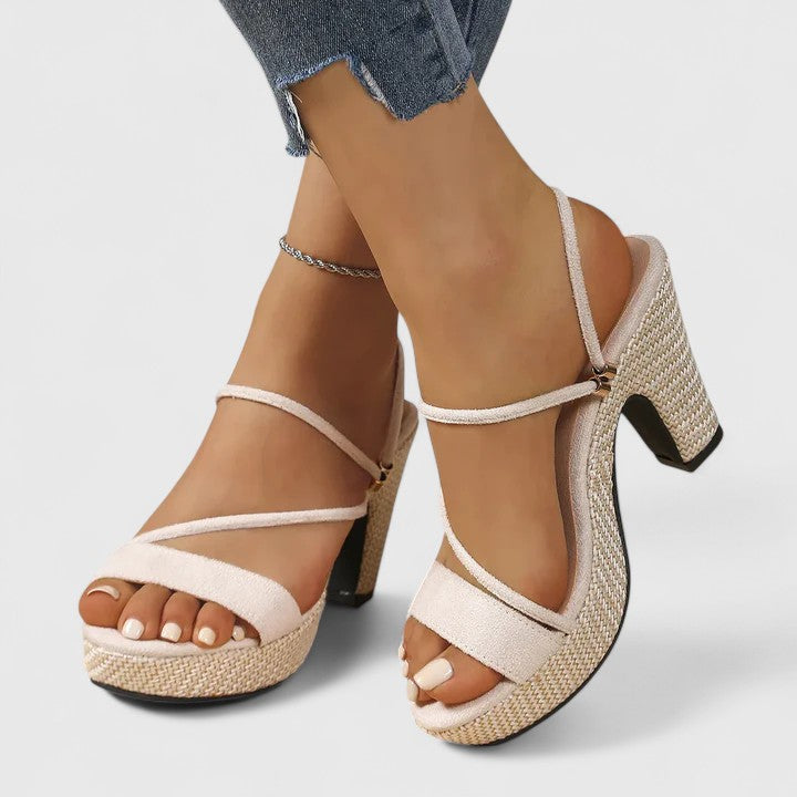 Winifred | Platform Block Heel Sandals with Strappy Upper and Espadrille Detail